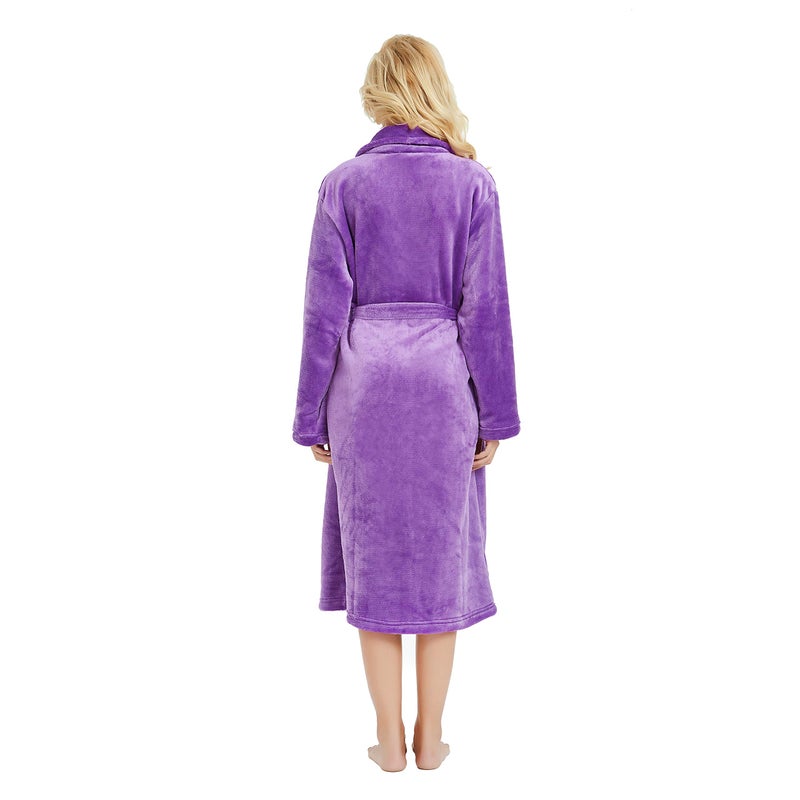 HEARTNICE Womens Fleece Robes, Soft Plush Long Bathrobe, Thick Kimono Robes for Womens, Warm House Coat (Violet, L/XL) - Image 2